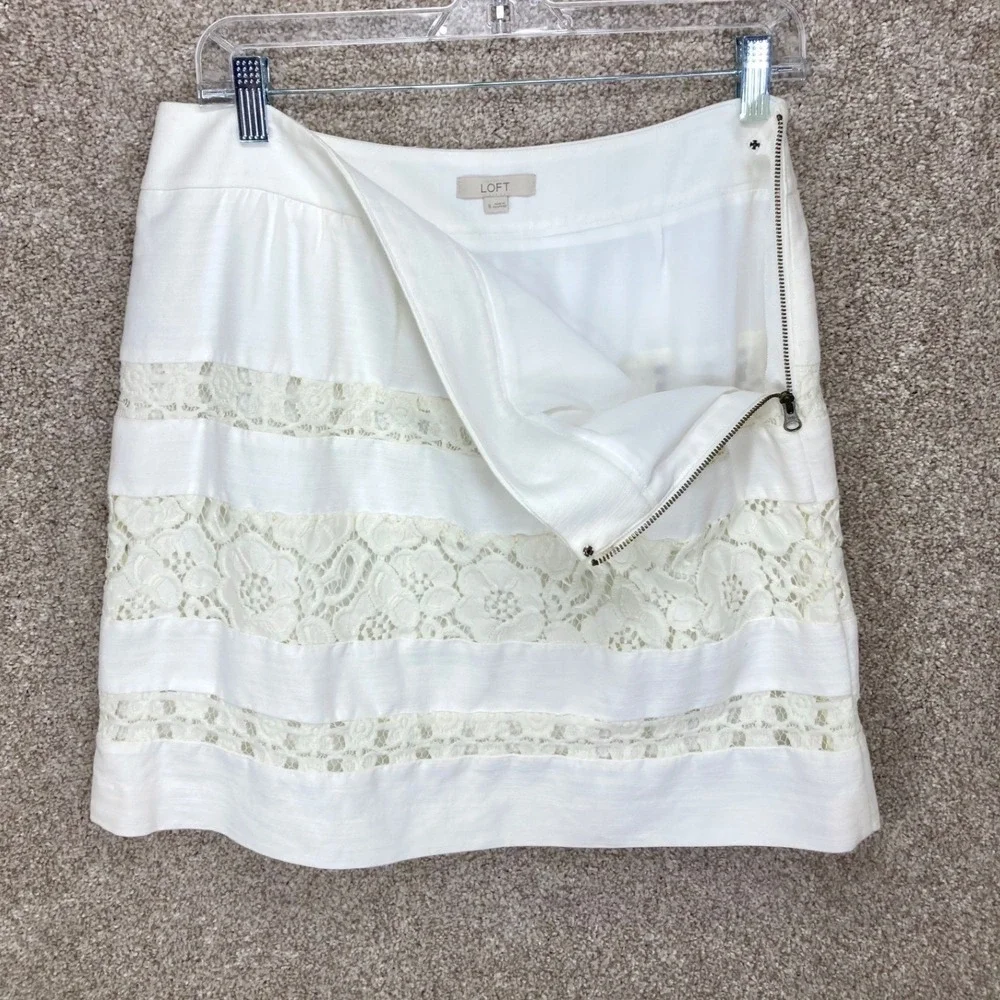 Ann Taylor Loft Crochet Lace Mini Skirt Womens 8 White Floral Cotton Summer Boho